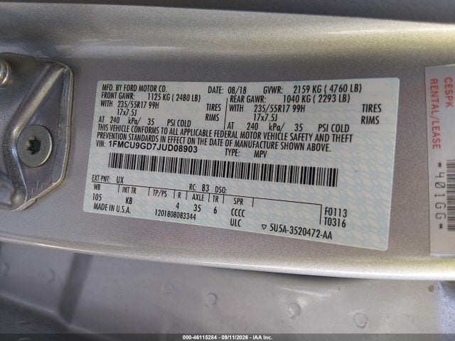 Aukcja sprzedaży 2018 Ford Escape Se, vin: 1FMCU9GD7JUD08903, numer aukcji: 46115284