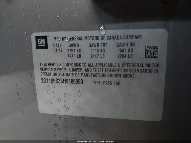 Aukcja sprzedaży 2017 Chevrolet Impala 1lt, vin: 2G1105S33H9186989, numer aukcji: 46115337