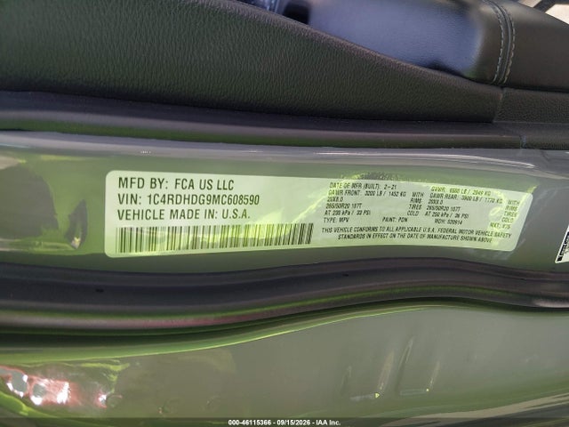 Продаж на аукціоні авто 2021 Dodge Durango Gt Rwd, vin: 1C4RDHDG9MC608590, номер лоту: 46115366