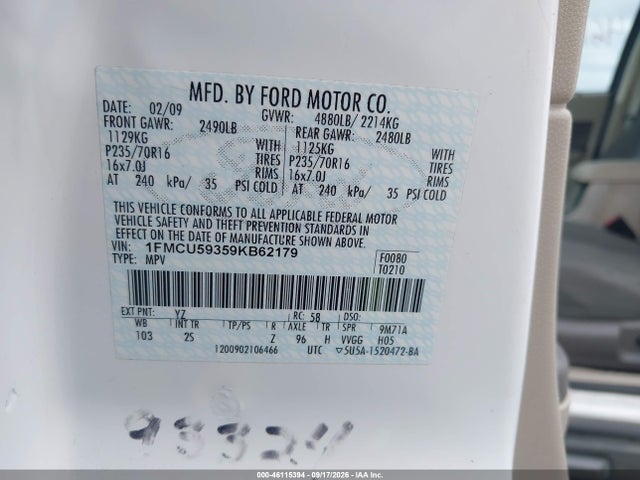 Aukcja sprzedaży 2009 Ford Escape Hybrid Limited, vin: 1FMCU59359KB62179, numer aukcji: 46115394