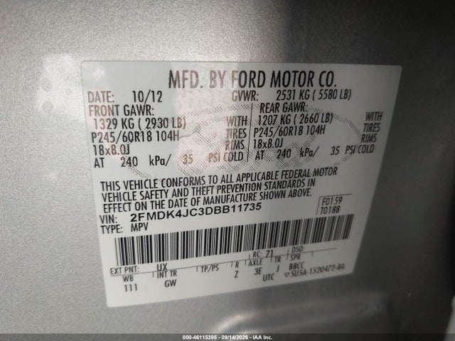 Aukcja sprzedaży 2013 Ford Edge Sel, vin: 2FMDK4JC3DBB11735, numer aukcji: 46115395