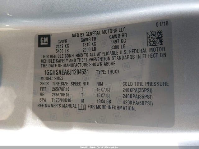 Продажа на аукционе авто 2018 Chevrolet Colorado, vin: 1GCHSAEA8J1204531, номер лота: 46115404