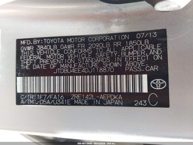 2013 Toyota Corolla L მანქანა იყიდება აუქციონზე, vin: JTDBU4EE4DJ118870, აუქციონის ნომერი: 46115405