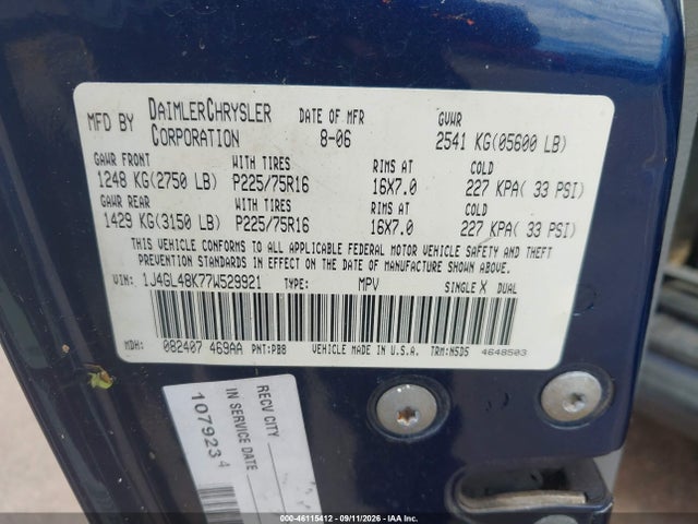 Aukcja sprzedaży 2007 Jeep Liberty Sport, vin: 1J4GL48K77W529921, numer aukcji: 46115412