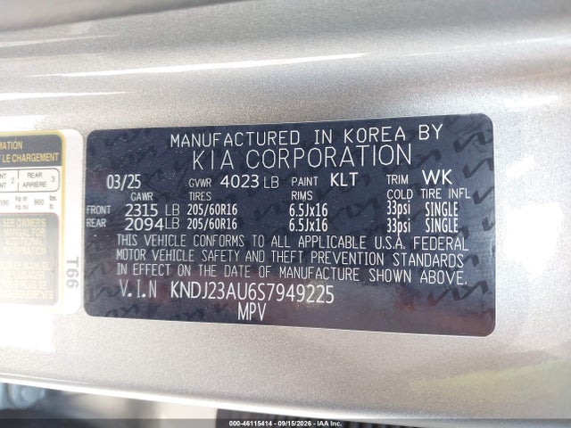 2025 Kia Soul Lx მანქანა იყიდება აუქციონზე, vin: KNDJ23AU6S7949225, აუქციონის ნომერი: 46115414