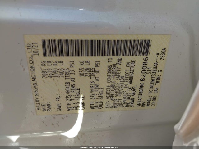 Продажа на аукционе авто 2021 Nissan Rogue Sv Intelligent Awd, vin: 5N1AT3BB9MC820086, номер лота: 46115420