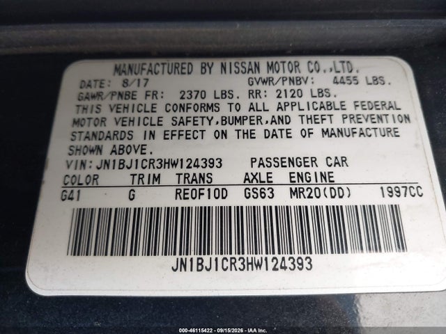 Продаж на аукціоні авто 2017 Nissan Rogue Sport S, vin: JN1BJ1CR3HW124393, номер лоту: 46115422