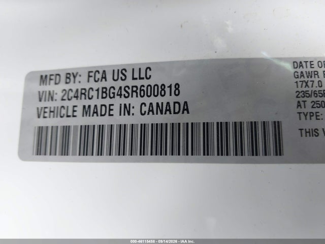 Продаж на аукціоні авто 2025 Chrysler Pacifica Select, vin: 2C4RC1BG4SR600818, номер лоту: 46115458