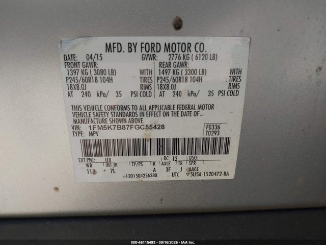 Aukcja sprzedaży 2015 Ford Explorer, vin: 1FM5K7B87FGC55428, numer aukcji: 46115493