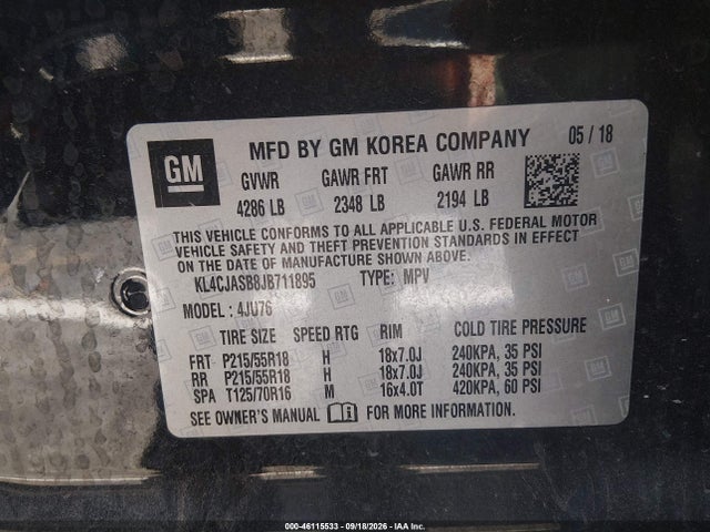 2018 Buick Encore Preferred მანქანა იყიდება აუქციონზე, vin: KL4CJASB8JB711895, აუქციონის ნომერი: 46115533