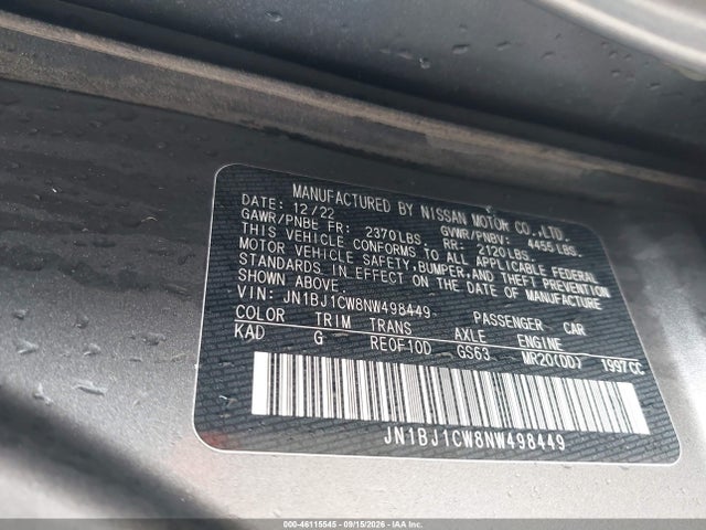46115545 :رقم المزاد ، JN1BJ1CW8NW498449 vin ، 2022 Nissan Rogue Sport Sl Awd Xtronic Cvt مزاد بيع