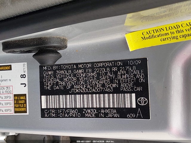 46115561 :رقم المزاد ، JTDKN3DU2A0077463 vin ، 2010 Toyota Prius Ii مزاد بيع