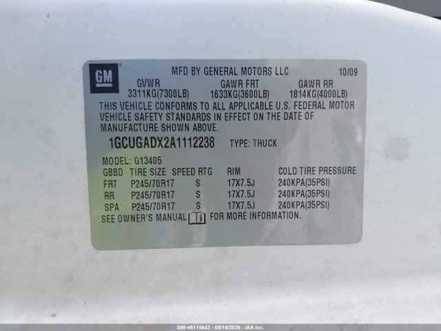46115642 :رقم المزاد ، 1GCUGADX2A1112238 vin ، 2010 Chevrolet Express 1500 Work Van مزاد بيع