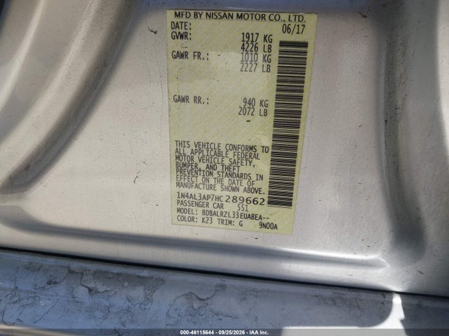 46115644 :رقم المزاد ، 1N4AL3AP7HC289662 vin ، 2017 Nissan Altima 2.5 Sl مزاد بيع