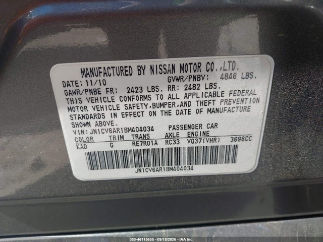 46115655 :رقم المزاد ، JN1CV6AR1BM404034 vin ، 2011 Infiniti G37x مزاد بيع