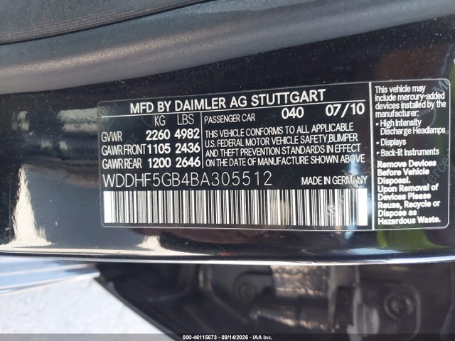 Aukcja sprzedaży 2011 Mercedes-benz E 350, vin: WDDHF5GB4BA305512, numer aukcji: 46115673