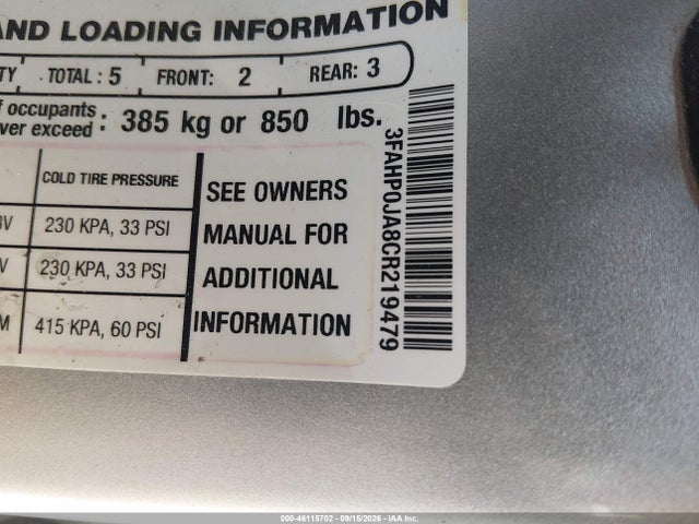 Продаж на аукціоні авто 2012 Ford Fusion Sel, vin: 3FAHP0JA8CR219479, номер лоту: 46115702