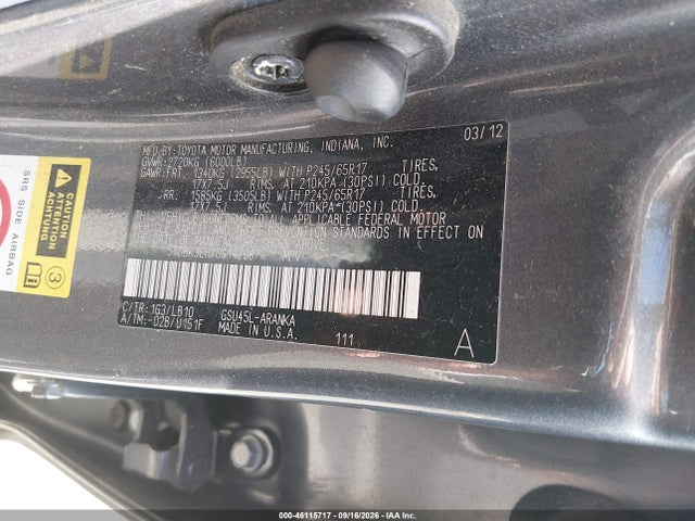 Aukcja sprzedaży 2012 Toyota Highlander Se V6, vin: 5TDBK3EH7CS142687, numer aukcji: 46115717