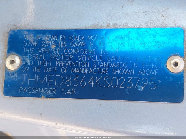 Продаж на аукціоні авто 1989 Honda Civic Crx 1.5 Hf, vin: JHMED8364KS023795, номер лоту: 46115720