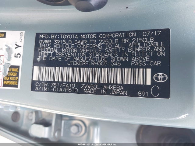 Toyota Prius Two 2017 JTDKBRFU9H3051346 Image 9