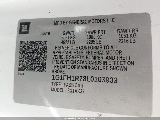 Продажа на аукционе авто 2020 Chevrolet Camaro Rwd  2ss, vin: 1G1FH1R78L0103933, номер лота: 46115726