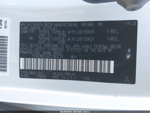 Продажа на аукционе авто 2024 Toyota Sienna Platinum, vin: 5TDERKEC4RS183715, номер лота: 46115730