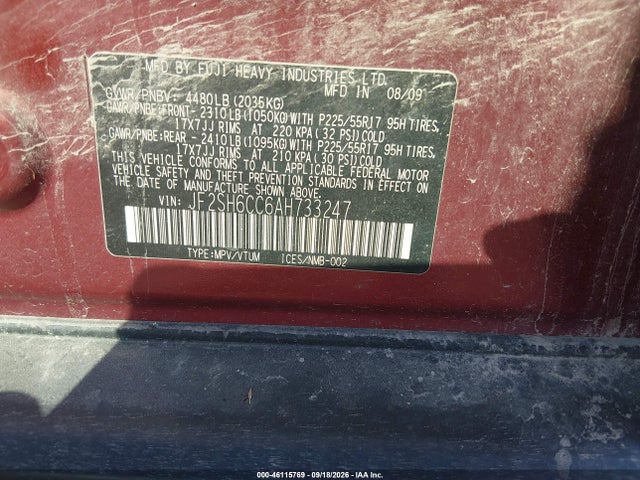 Aukcja sprzedaży 2010 Subaru Forester 2.5x Premium, vin: JF2SH6CC6AH733247, numer aukcji: 46115769