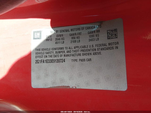 Продажа на аукционе авто 2014 Chevrolet Camaro 2ls, vin: 2G1FA1E33E9139724, номер лота: 46115820
