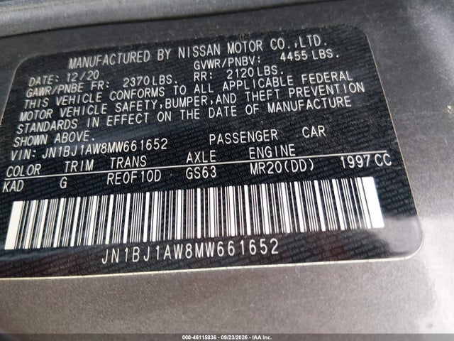 Продаж на аукціоні авто 2021 Nissan Rogue Sport S Awd Xtronic Cvt, vin: JN1BJ1AW8MW661652, номер лоту: 46115836