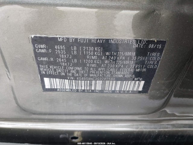 4S4BSANC3G3207580 Subaru Outback 2.5i Limited