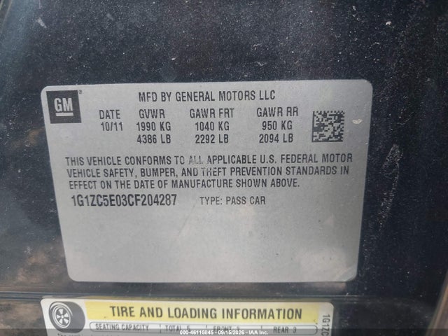 46115845 :رقم المزاد ، 1G1ZC5E03CF204287 vin ، 2012 Chevrolet Malibu 1lt مزاد بيع