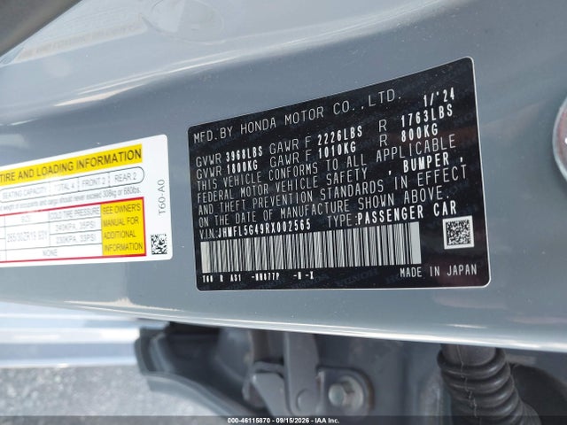 46115870 :رقم المزاد ، JHMFL5G49RX002565 vin ، 2024 Honda Civic Type R مزاد بيع