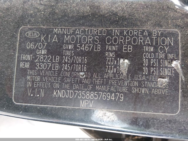 Продаж на аукціоні авто 2008 Kia Sorento Lx, vin: KNDJD735885769479, номер лоту: 46115876