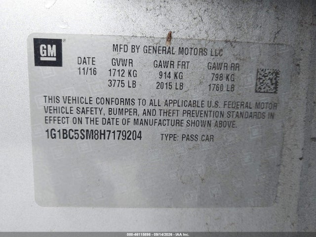 Chevrolet Cruze Ls Auto 2017 1G1BC5SM8H7179204 Image 9