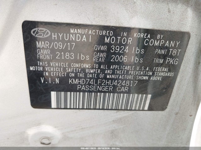 Hyundai ELANTRA SE 2017 KMHD74LF2HU424817 Image 9