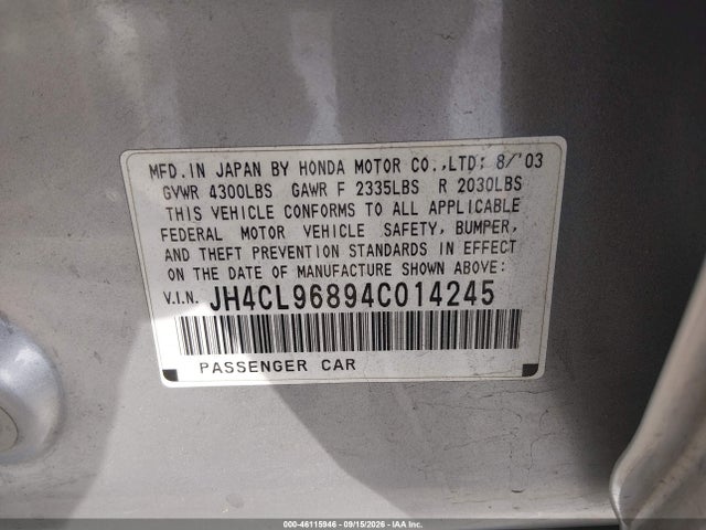 46115946 :رقم المزاد ، JH4CL96894C014245 vin ، 2004 Acura Tsx مزاد بيع