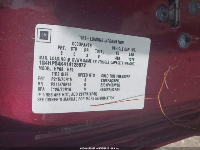 46115967 :رقم المزاد ، 1G4HP54K414125872 vin ، 2001 Buick Lesabre Custom مزاد بيع