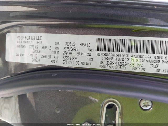 Продажа на аукционе авто 2016 Ram 1500 Big Horn, vin: 3C6RR7LT2GG344275, номер лота: 46115983