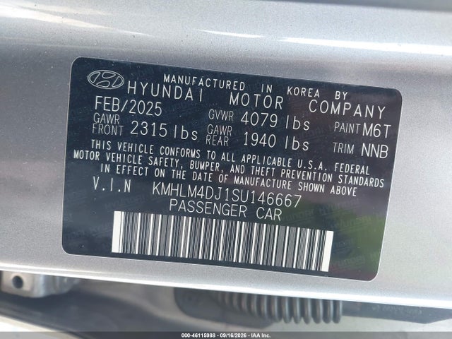 Продажа на аукционе авто 2025 Hyundai Elantra Hybrid Sel Sport, vin: KMHLM4DJ1SU146667, номер лота: 46115988
