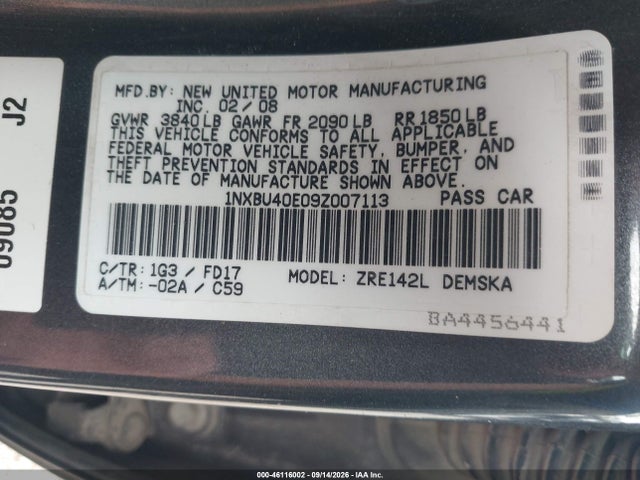 Продажа на аукционе авто 2009 Toyota Corolla S, vin: 1NXBU40E09Z007113, номер лота: 46116002