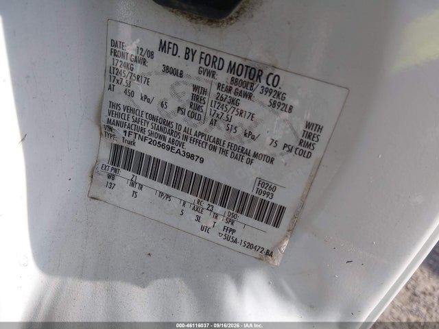 46116037 :رقم المزاد ، 1FTNF20569EA39879 vin ، 2009 Ford F-250 Xl مزاد بيع