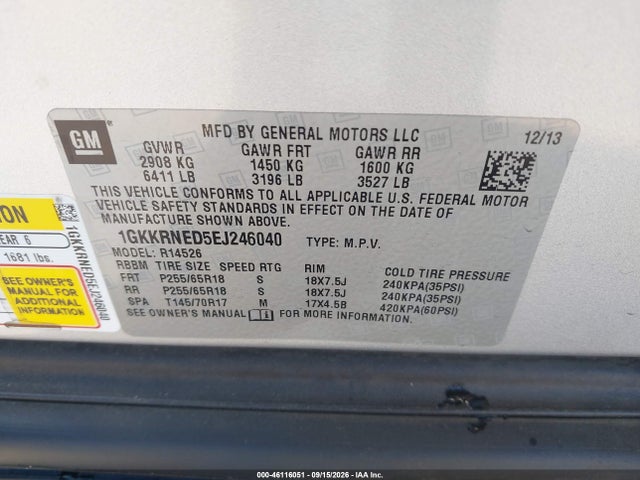 Aukcja sprzedaży 2014 Gmc Acadia Sle-1, vin: 1GKKRNED5EJ246040, numer aukcji: 46116051
