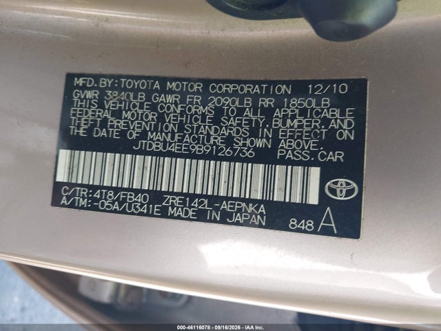 Продаж на аукціоні авто 2011 Toyota Corolla Le, vin: JTDBU4EE9B9126736, номер лоту: 46116078