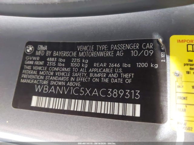46116115 :رقم المزاد ، WBANV1C5XAC389313 vin ، 2010 Bmw 528i Xdrive مزاد بيع