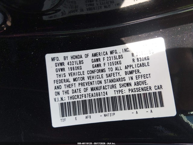 Honda Accord Ex-l 2014 1HGCR2F87EA088124 Image 9