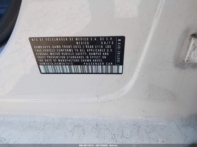 2014 Volkswagen Jetta 2.0l S მანქანა იყიდება აუქციონზე, vin: 3VW2K7AJXEM367413, აუქციონის ნომერი: 46116131
