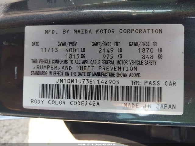 Aukcja sprzedaży 2014 Mazda Mazda3 I Sport, vin: JM1BM1U73E1142905, numer aukcji: 46116134