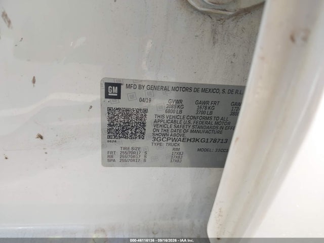 Aukcja sprzedaży 2019 Chevrolet Silverado 1500 Work Truck, vin: 3GCPWAEH3KG178713, numer aukcji: 46116136