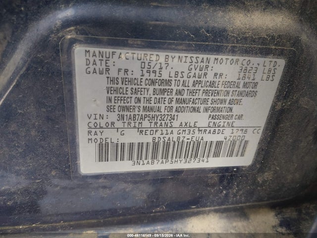 46116149 :رقم المزاد ، 3N1AB7AP5HY327341 vin ، 2017 Nissan Sentra S مزاد بيع