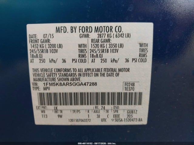 Продажа на аукционе авто 2016 Ford Utility Police Interceptor, vin: 1FM5K8AR5GGA47288, номер лота: 46116152